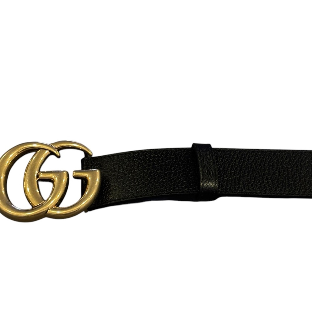 GUCCI GG MARMONT BELT Black Leather Brass GG Buckle Men's US Size 34 (34 to 38) - Picture 5 of 12